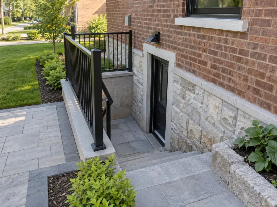 Detail representing landscaping around basement entrances