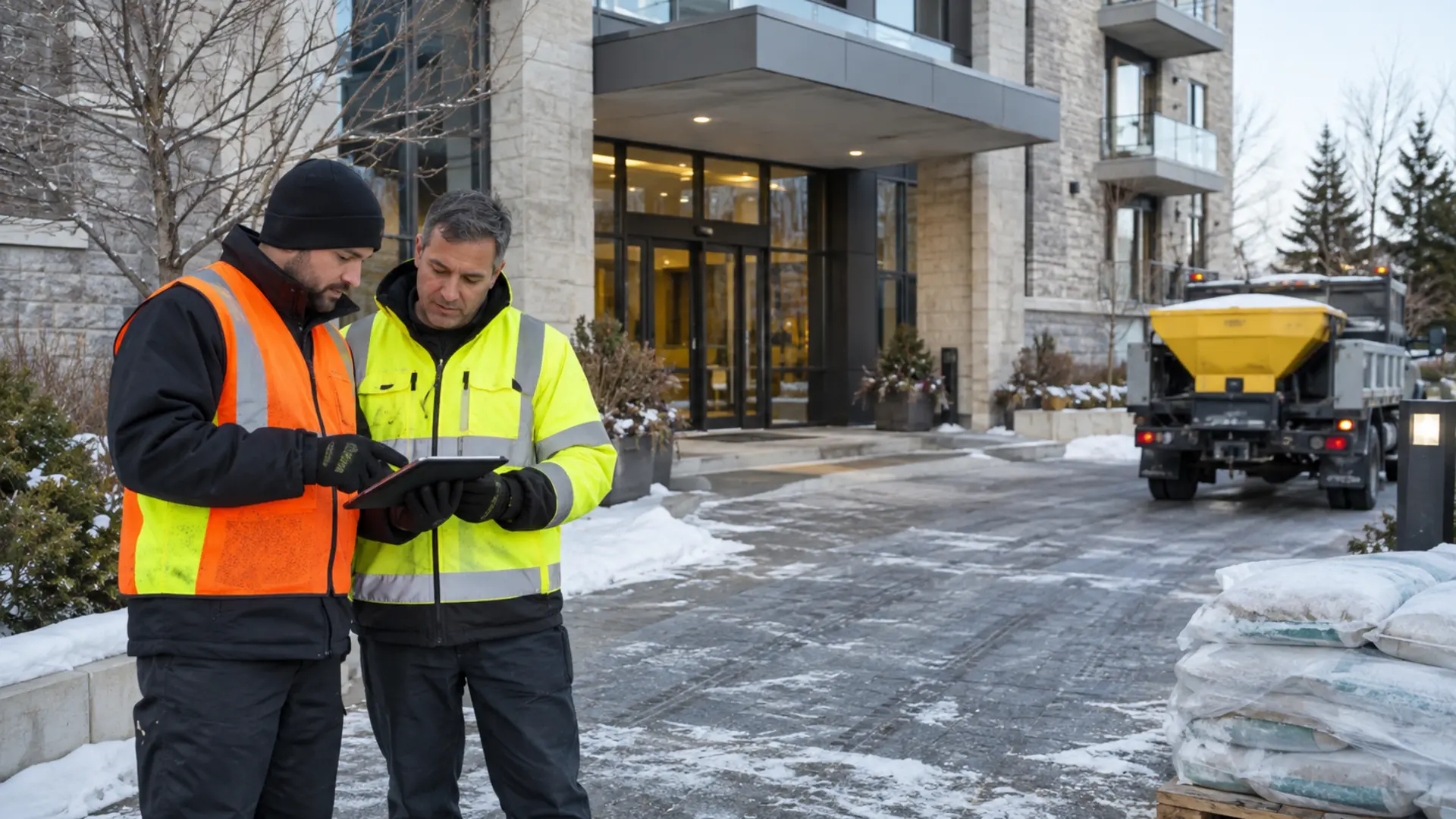 Commercial Salting & Ice Management in a Mississauga property setting