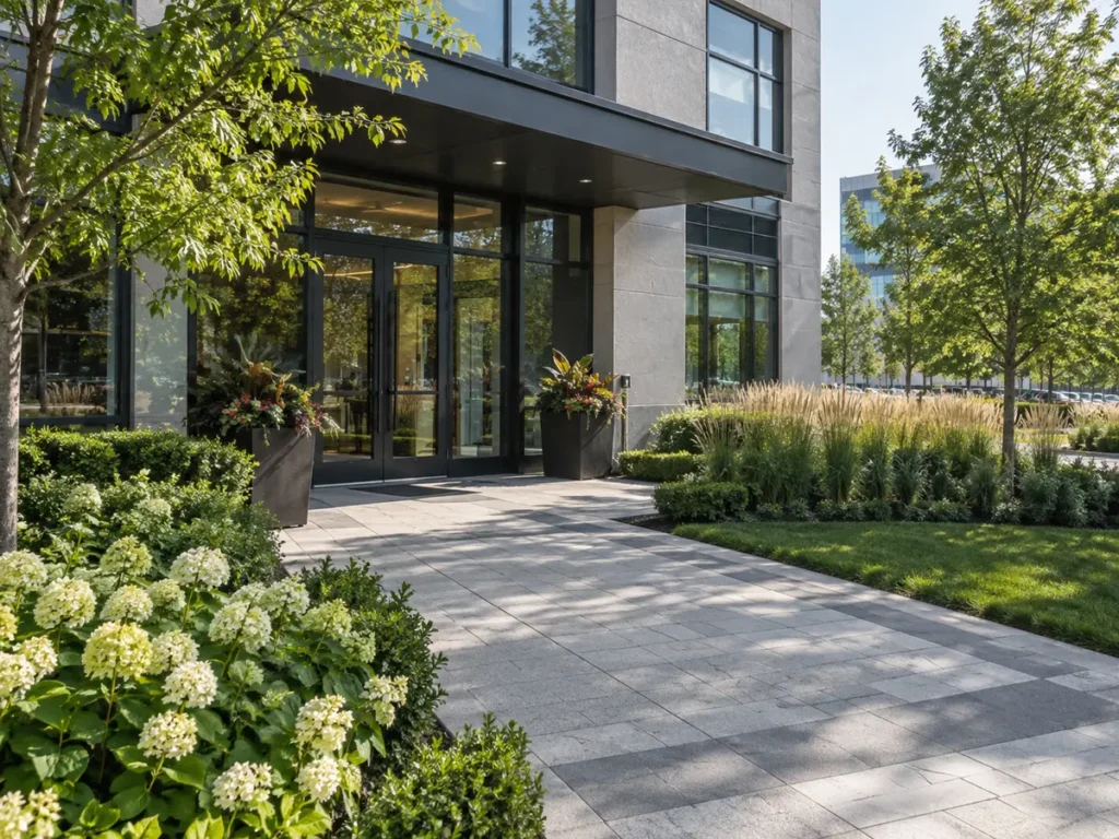 Landscaped commercial entrance