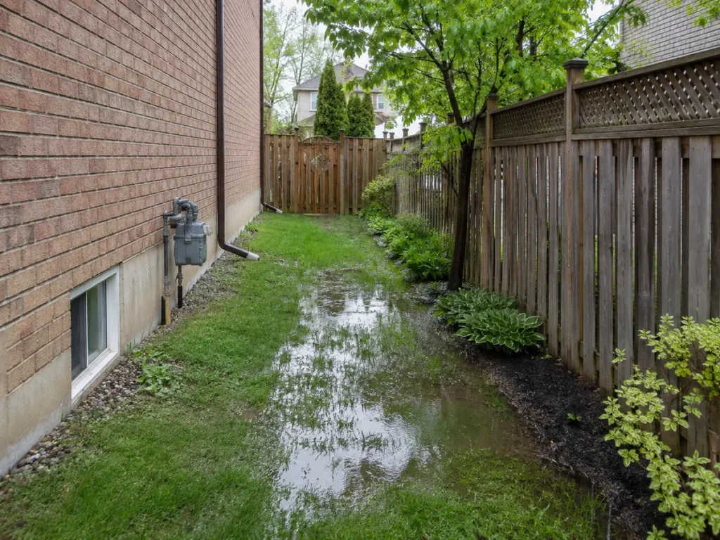 Standing water in a low side yard