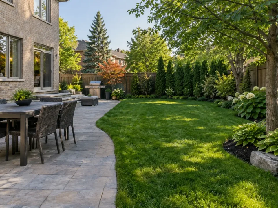 Backyard landscape with patio and planting