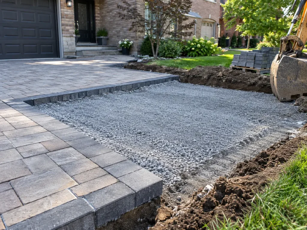 Construction or material detail for interlock driveways