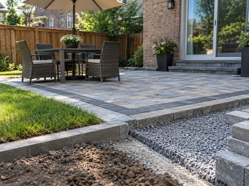Construction or material detail for interlock patios