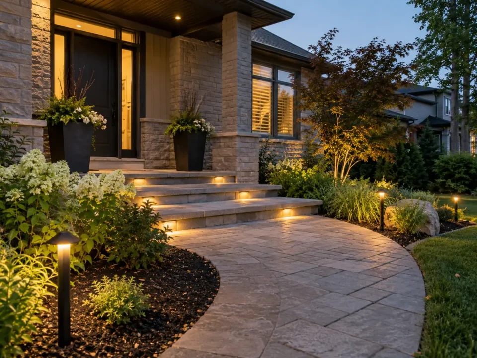 Walkway and step lighting at dusk