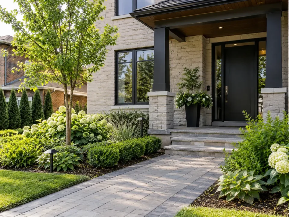 Commercial entrance planting with a clear pedestrian route