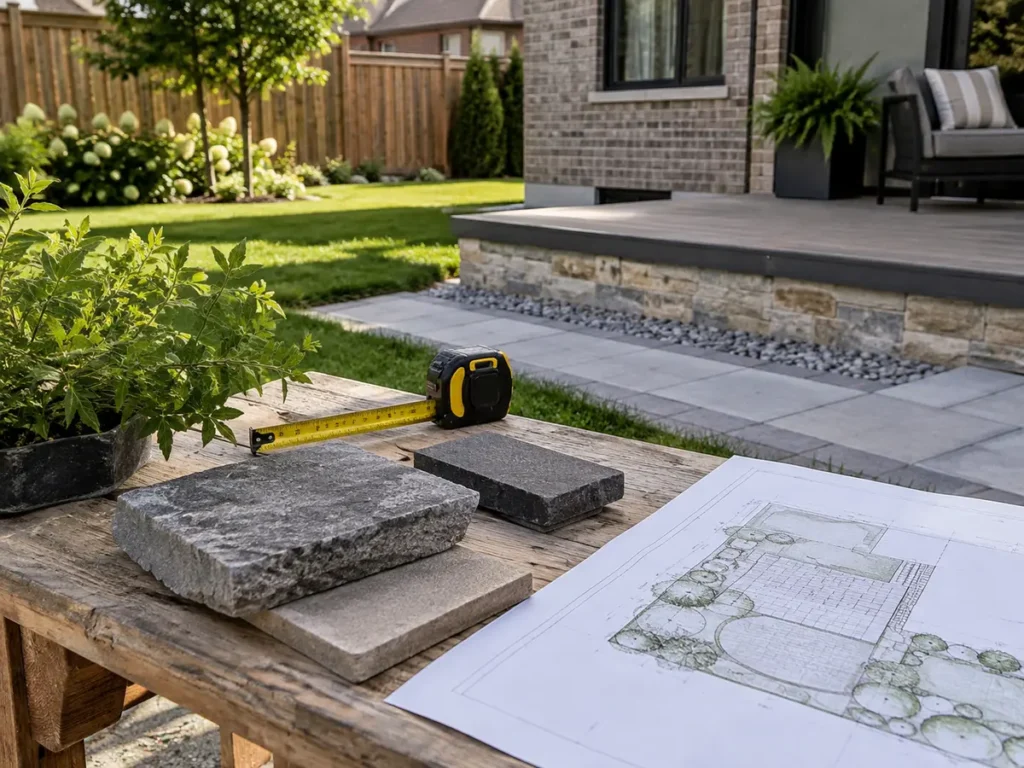 Construction or material detail for landscape materials and an unbranded site plan