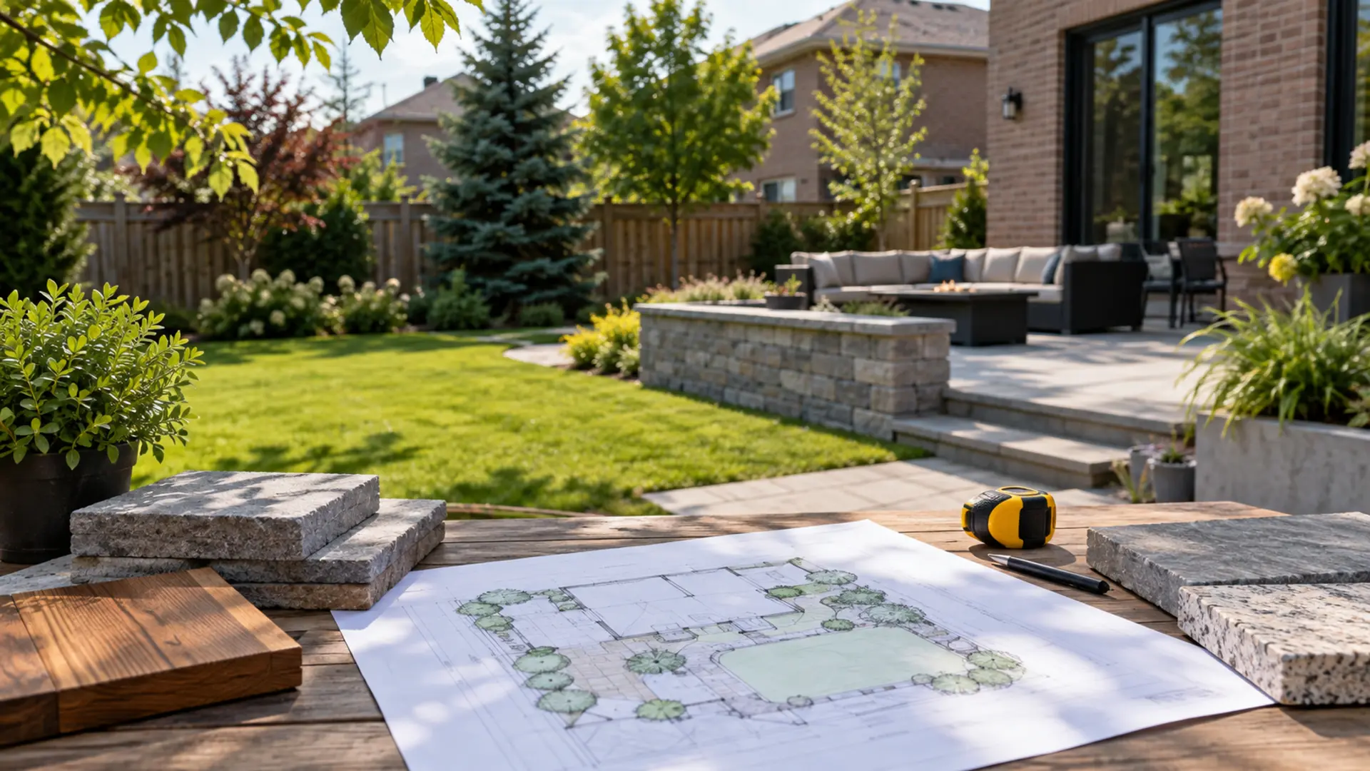 Landscape materials and an unbranded site plan in a Mississauga property setting