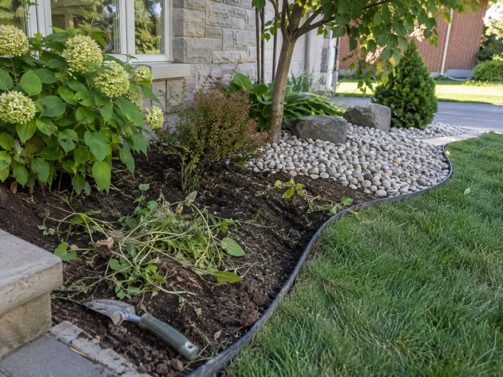 Construction or material detail for mulch & decorative stone