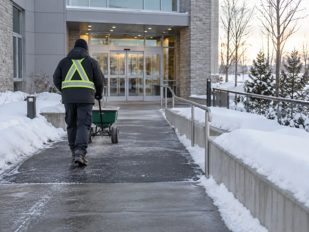 Construction or material detail for commercial snow removal and ice management