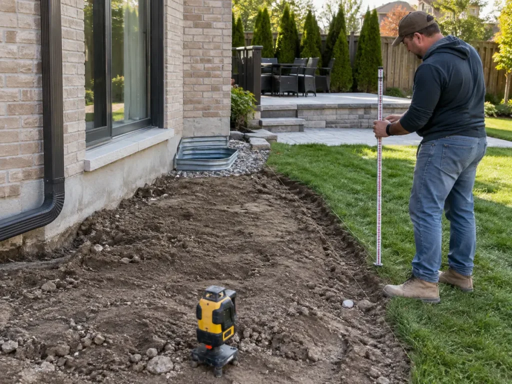 Construction or material detail for yard grading